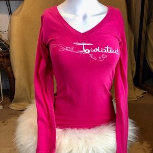 Twisted Long Sleeve Pink Ladies v-neck t-shirt M